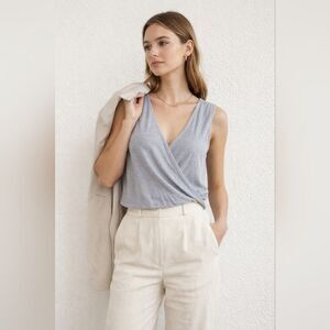 Antistar Blue Gray Ribbed Faux Wrap Sleeveless Top Small Soft Norm Clean Girl